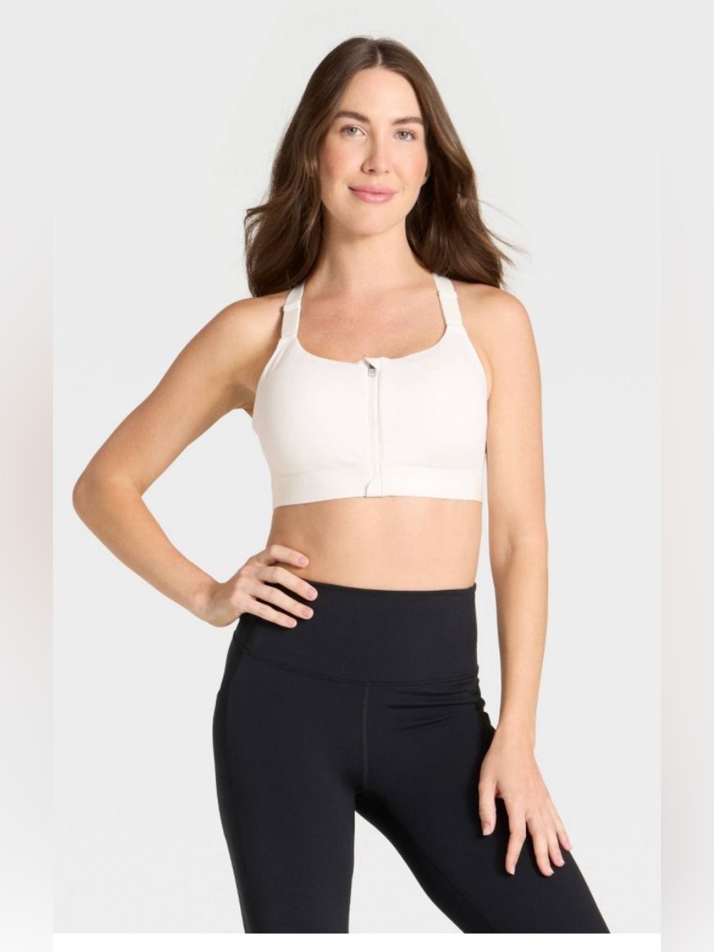 NWT All in Motion Sculpt Zip Front High Support Sports Bra 34D White